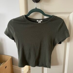 Bozzolo Dark Green Ribbed Crop Top